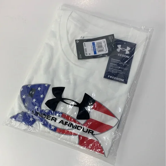 Under Armour Freedom American Flag Shirt White - Freedom T Shirt Logo - Mens XL - Picture 2 of 6